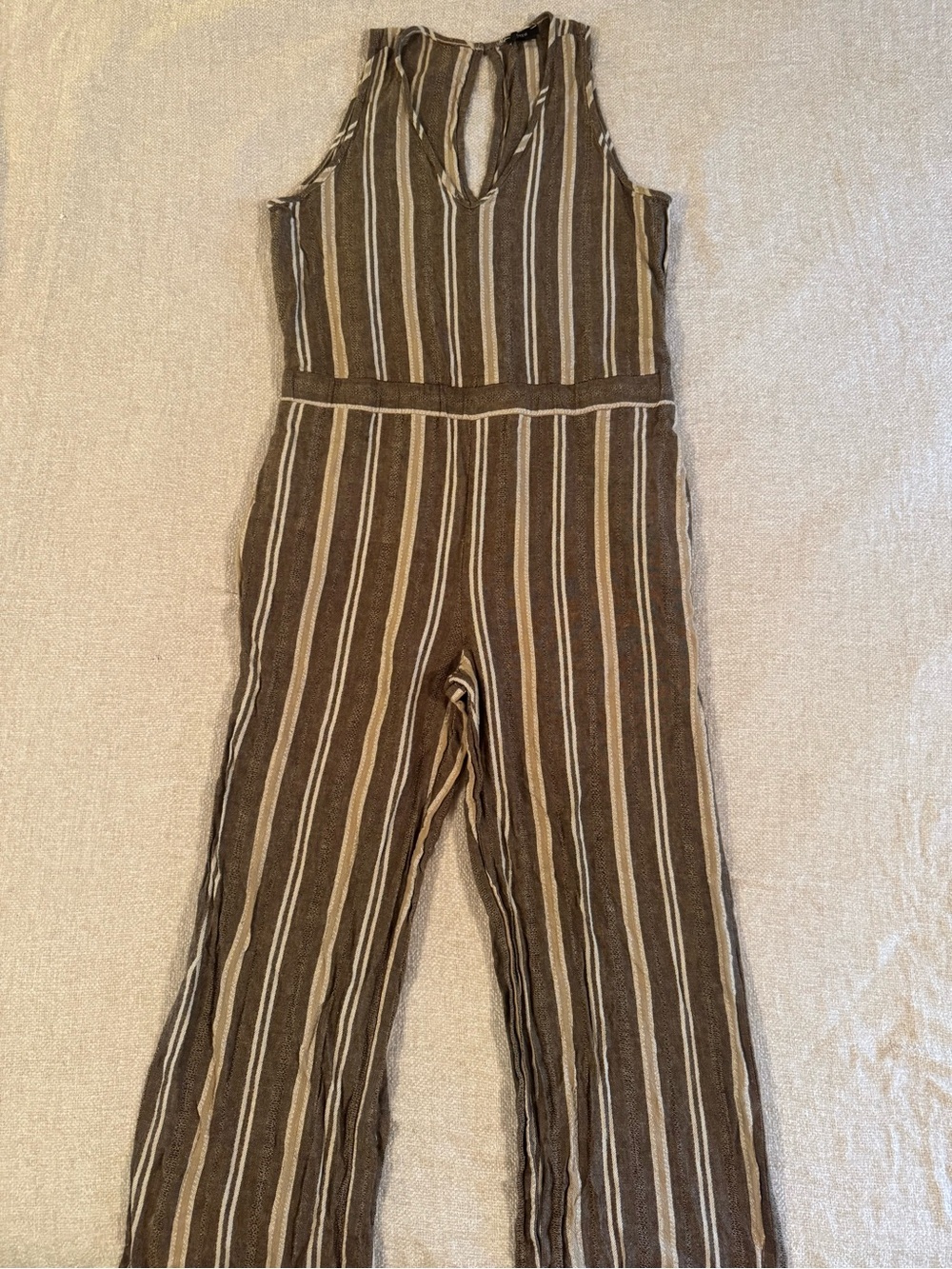 Anthropologie Drew Linen Blend Striped Jumpsuit Medium